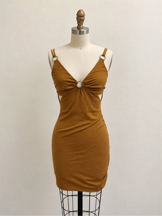 Zara Dresses & Skirts - ZARA Cutouts Brown Ring Detail Mini Dress